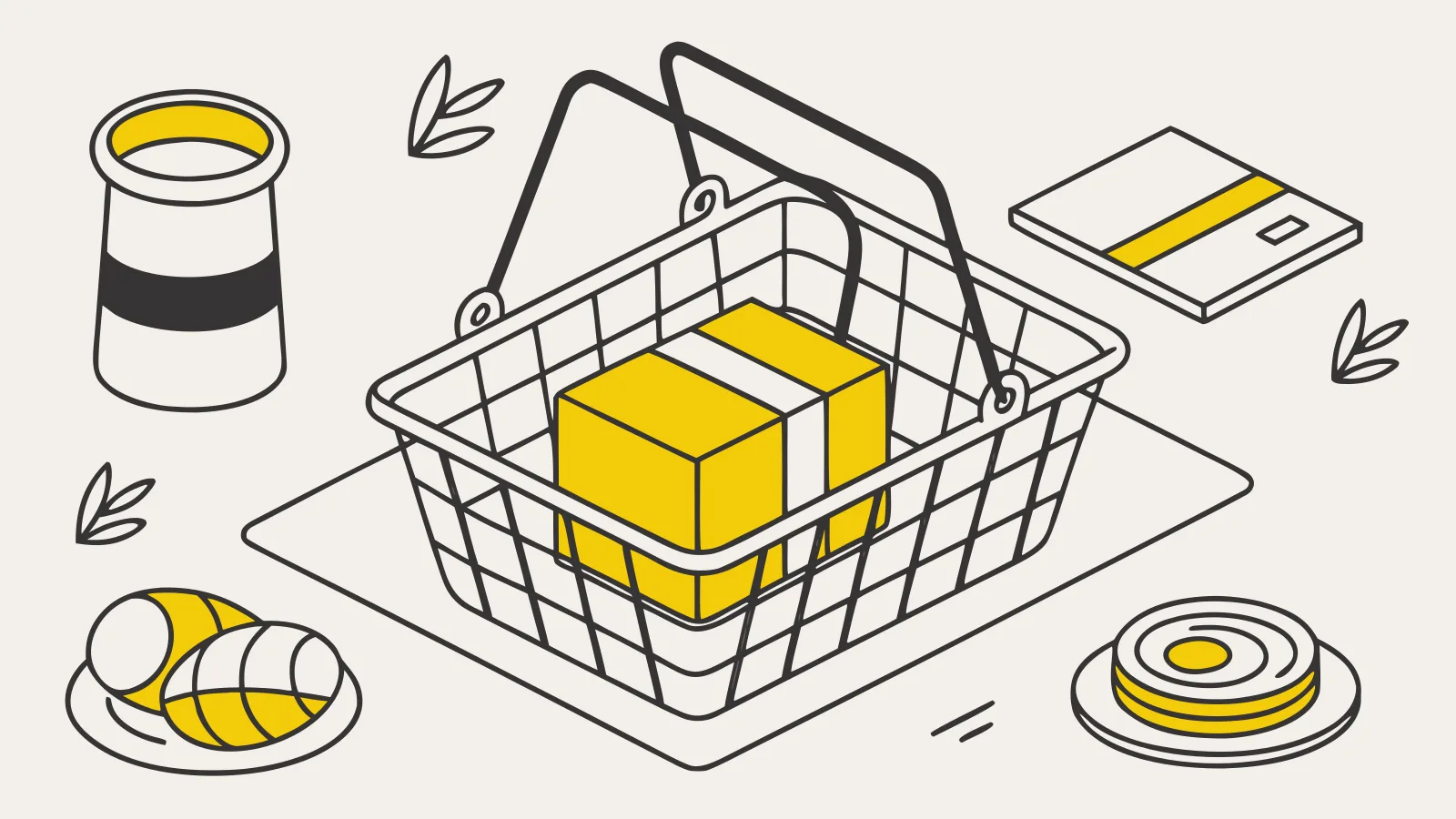 Illustration : un panier contenant une seule boîte jaune