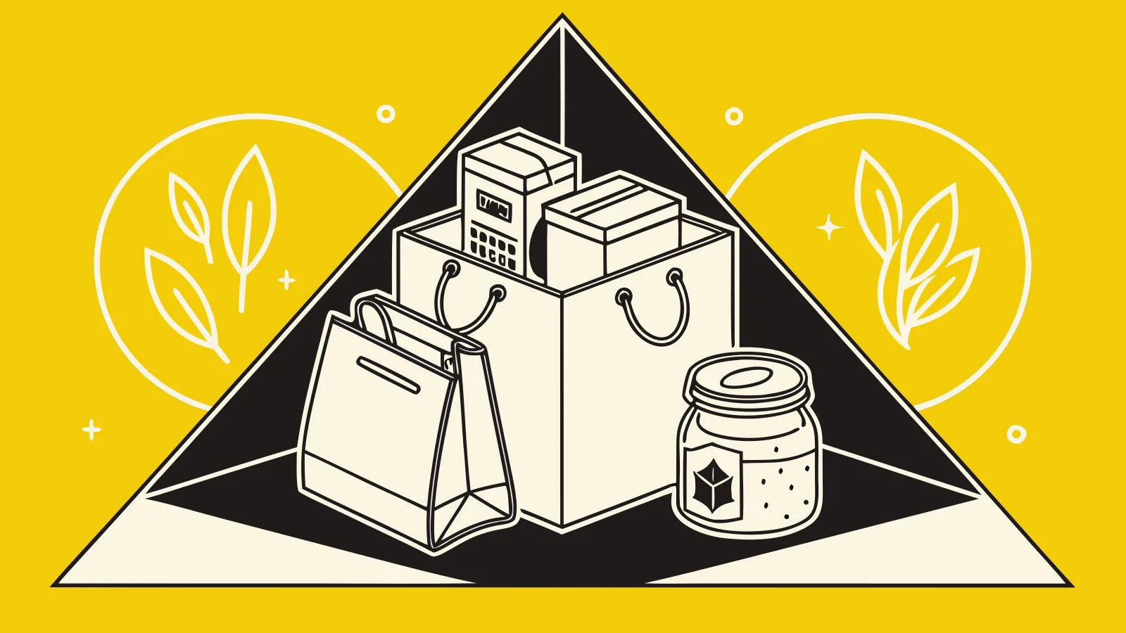 Illustration : une famille d’emballages, sacs, boîtes et bocal