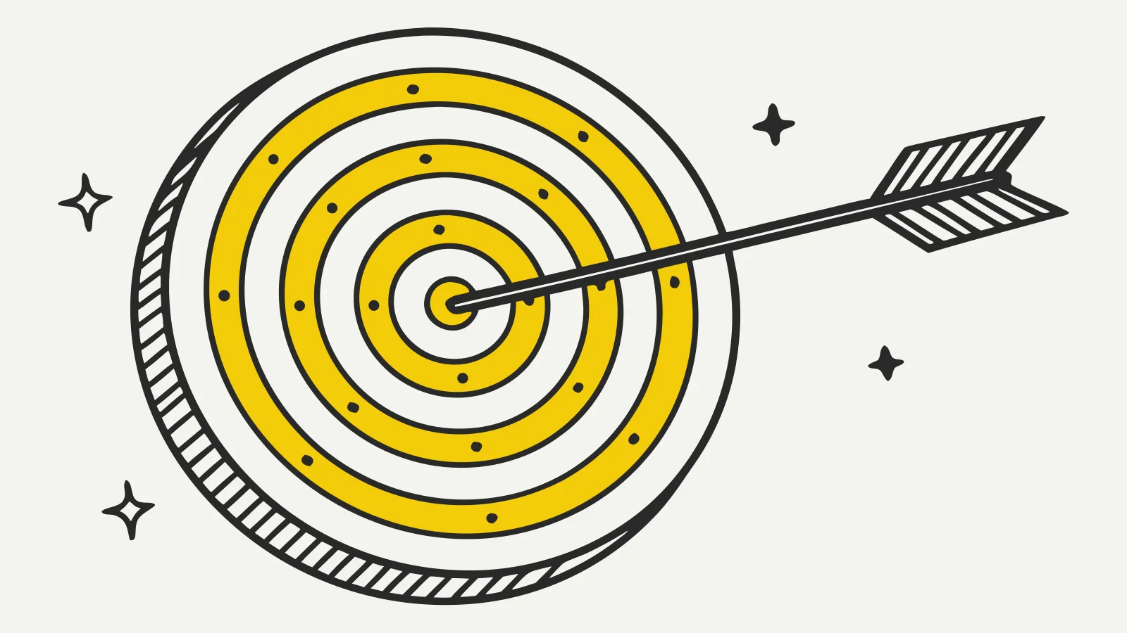 Illustration : une flèche plantée au centre d’une cible jaune