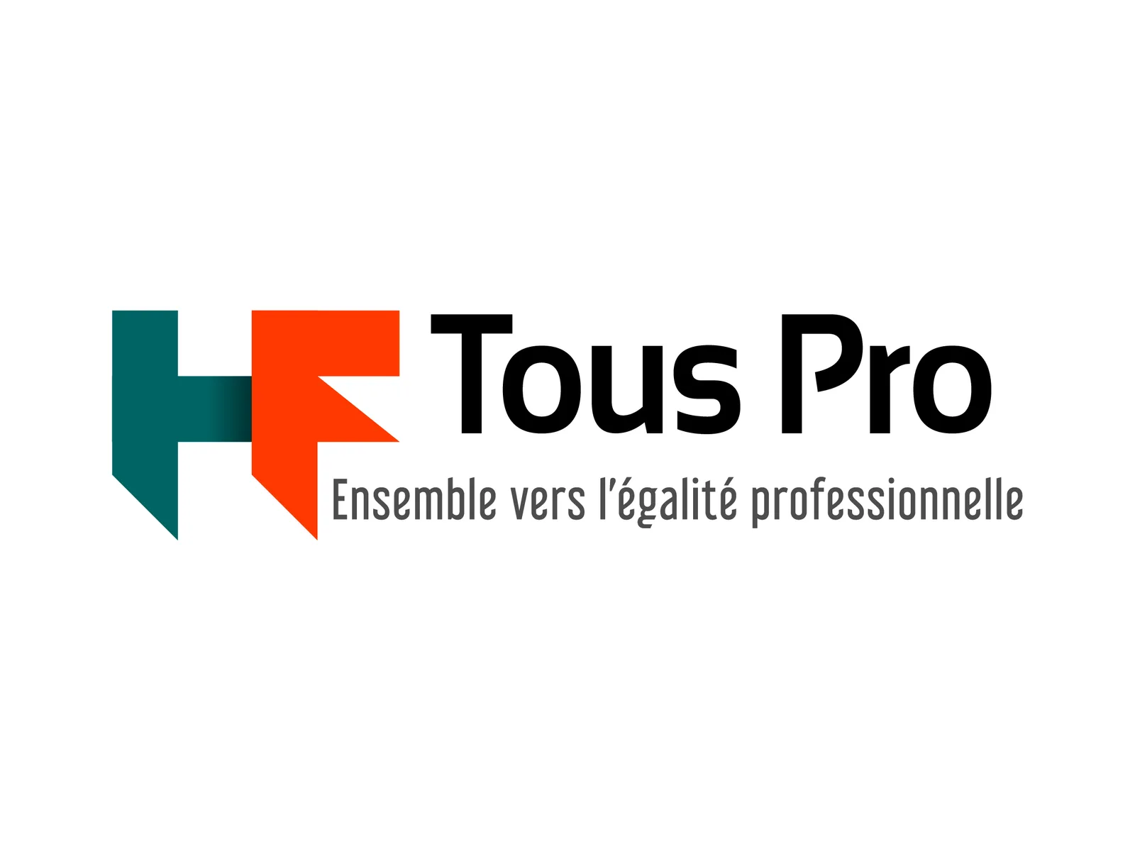 Logo Tous Pro en couleur : H vert et F orange réunis, avec la signature « Ensemble vers l’égalité professionnelle »