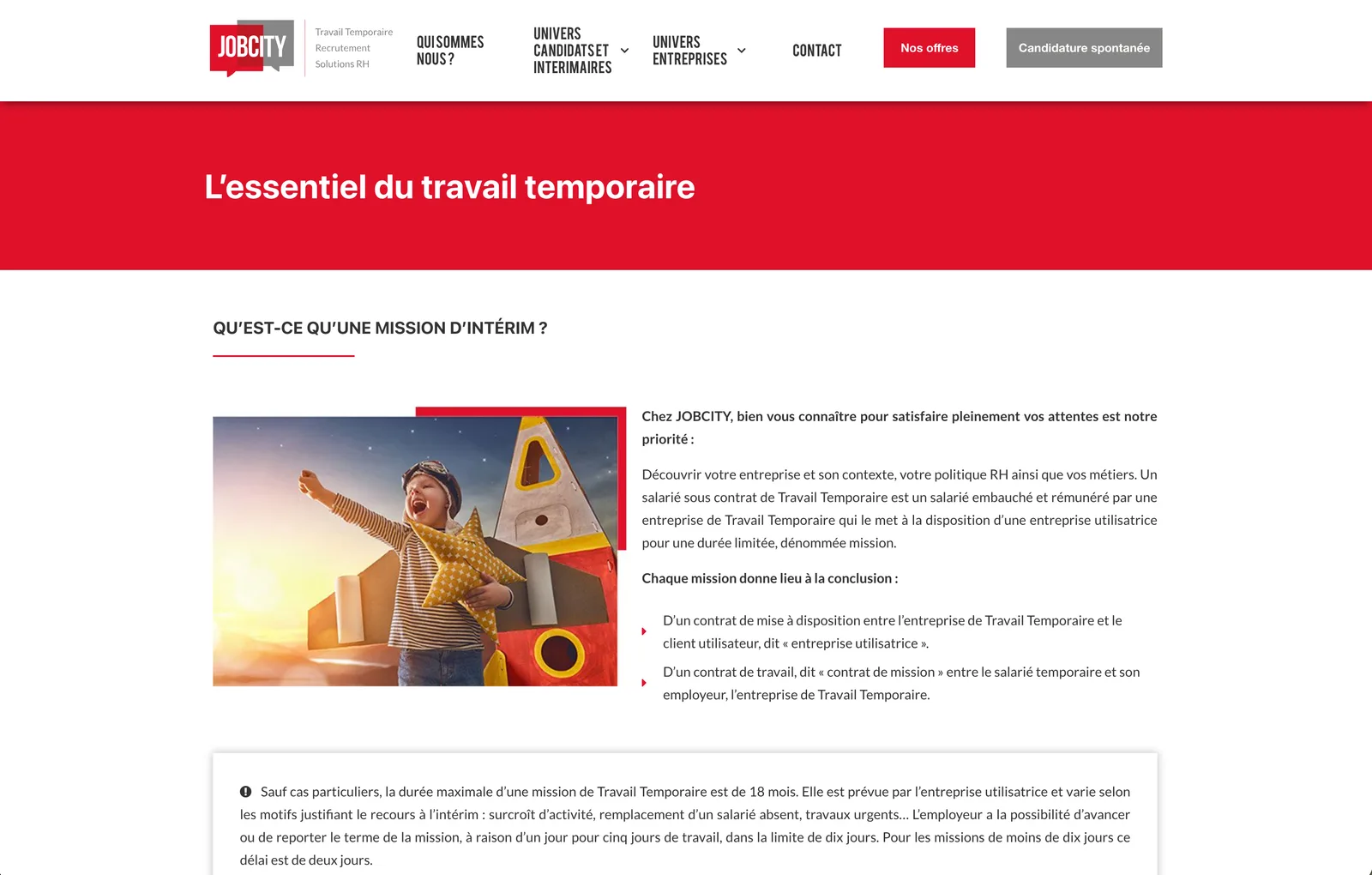 Page L’essentiel du travail temporaire du site Jobcity