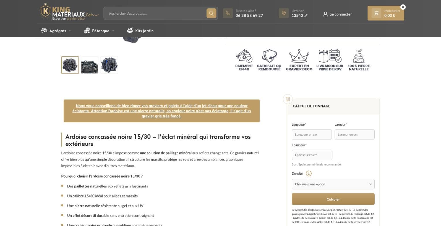 Calculateur de tonnage d’une fiche produit King Matériaux