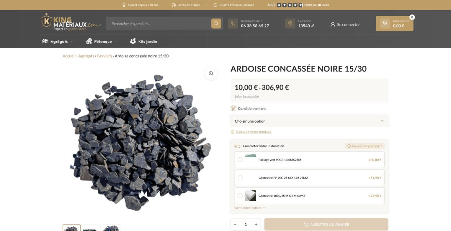 Fiche produit Ardoise concassée noire 15/30 avec choix du conditionnement